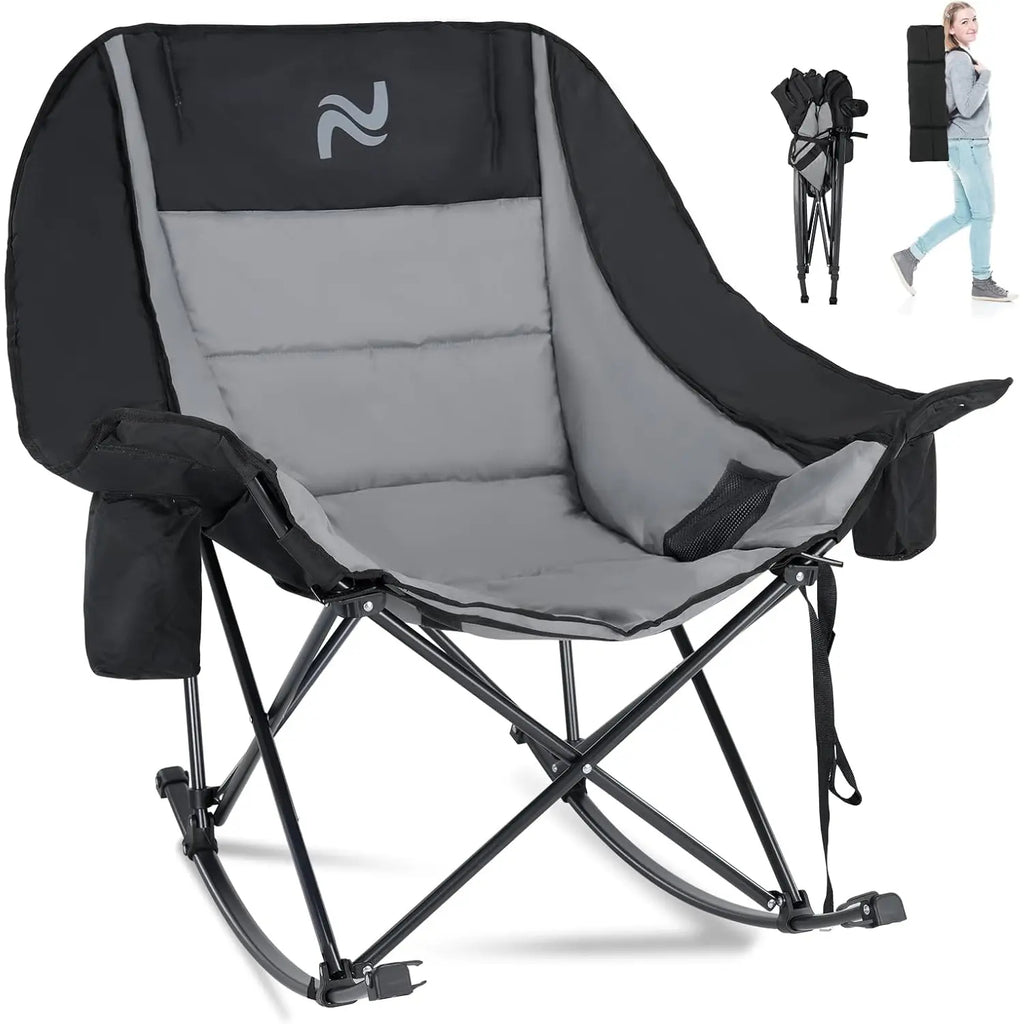 Rocking Camping Chair,XXL Oversized Folding Fully Padded Outdoor Lawn Chair