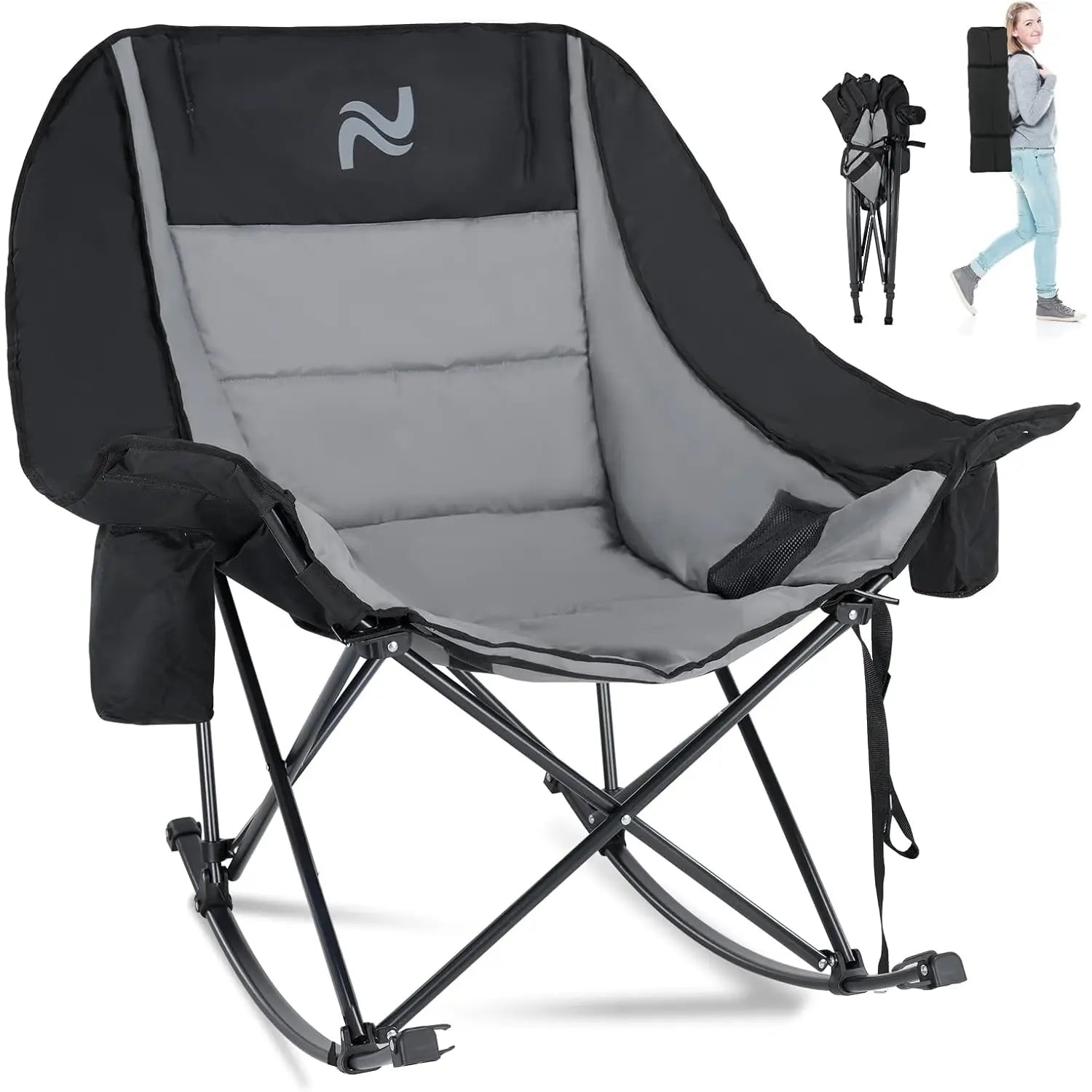 Rocking Camping Chair,XXL Oversized Folding Fully Padded Outdoor Lawn Chair