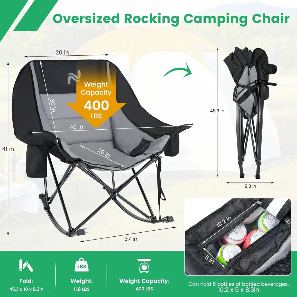 Rocking Camping Chair,XXL Oversized Folding Fully Padded Outdoor Lawn Chair