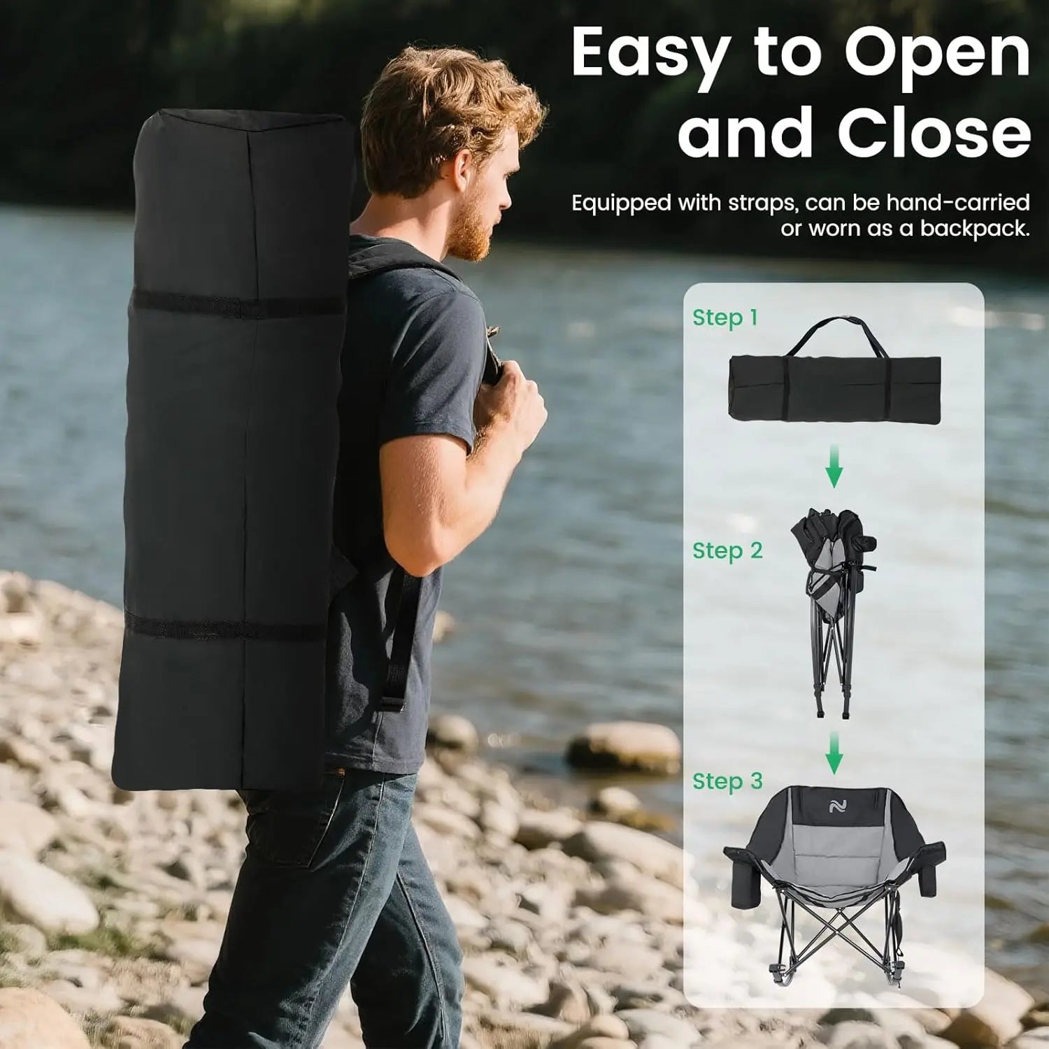 Rocking Camping Chair,XXL Oversized Folding Fully Padded Outdoor Lawn Chair