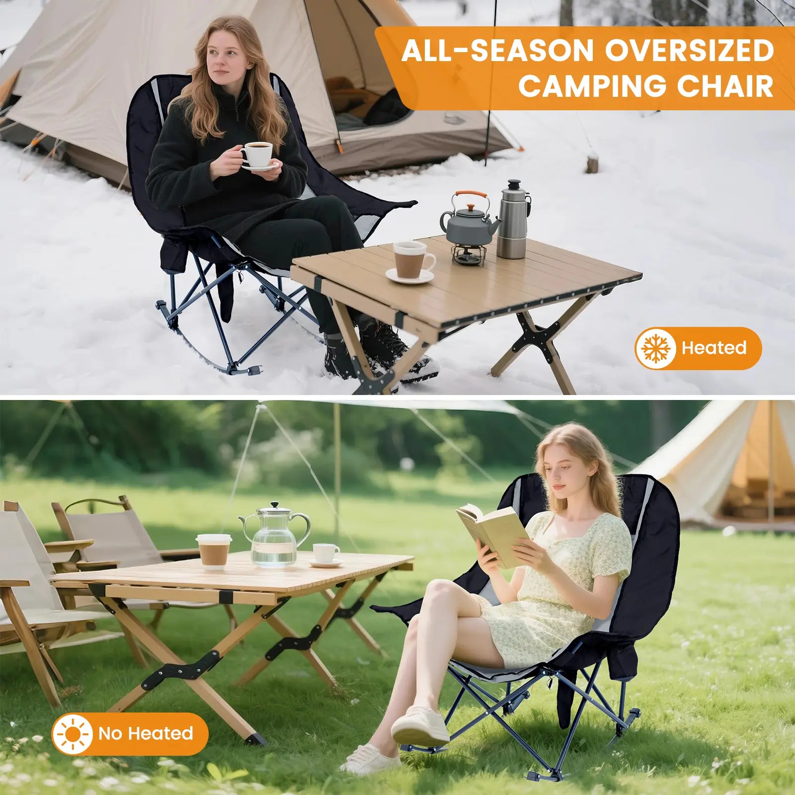 Rocking Camping Chair,XXL Oversized Folding Fully Padded Outdoor Lawn Chair