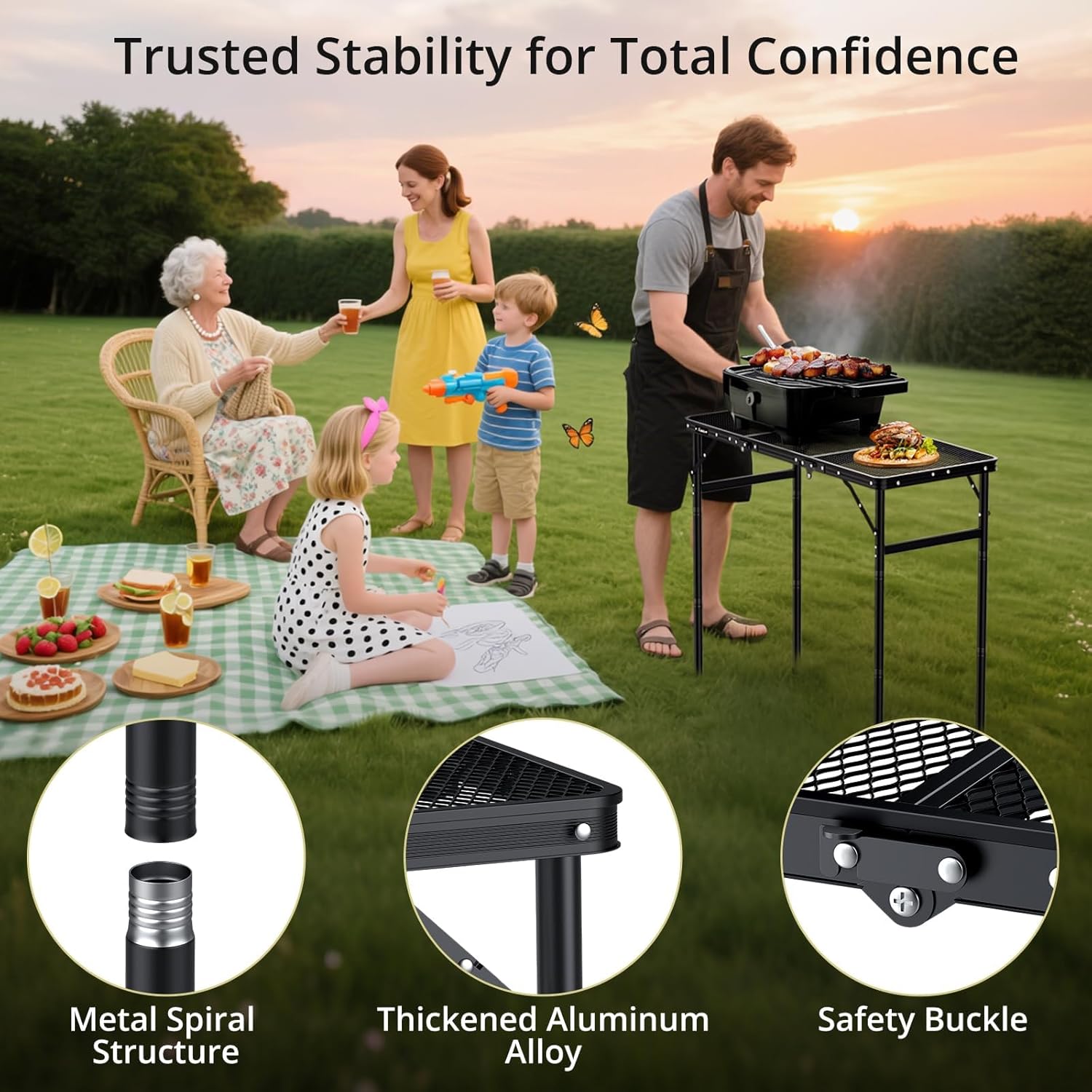Sturdy Metal Grill Table with Storage Bag