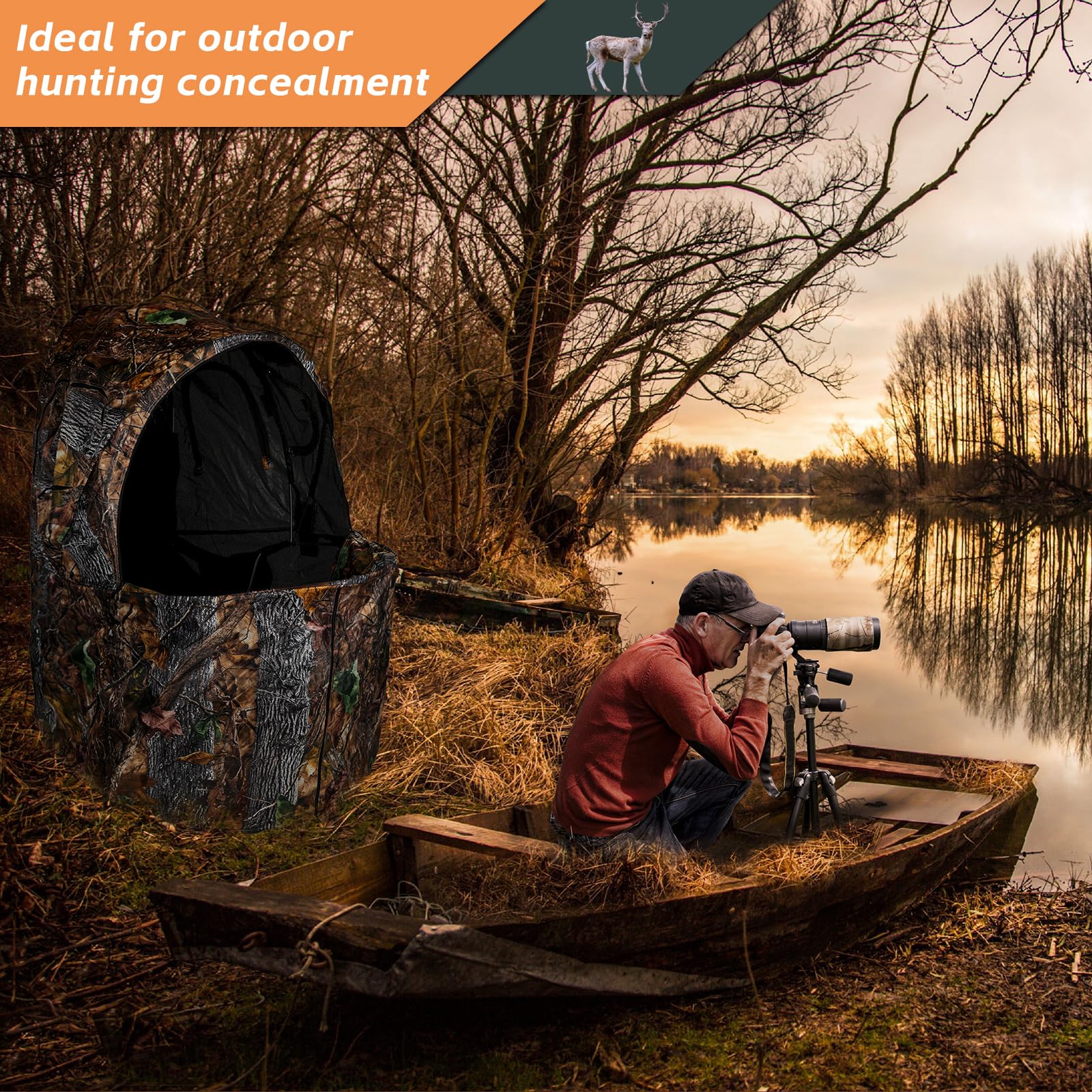 Portable Blind With Chair-Camouflage See-Through Ground Tent