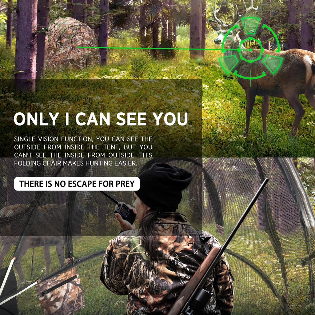 Portable Blind With Chair-Camouflage See-Through Ground Tent