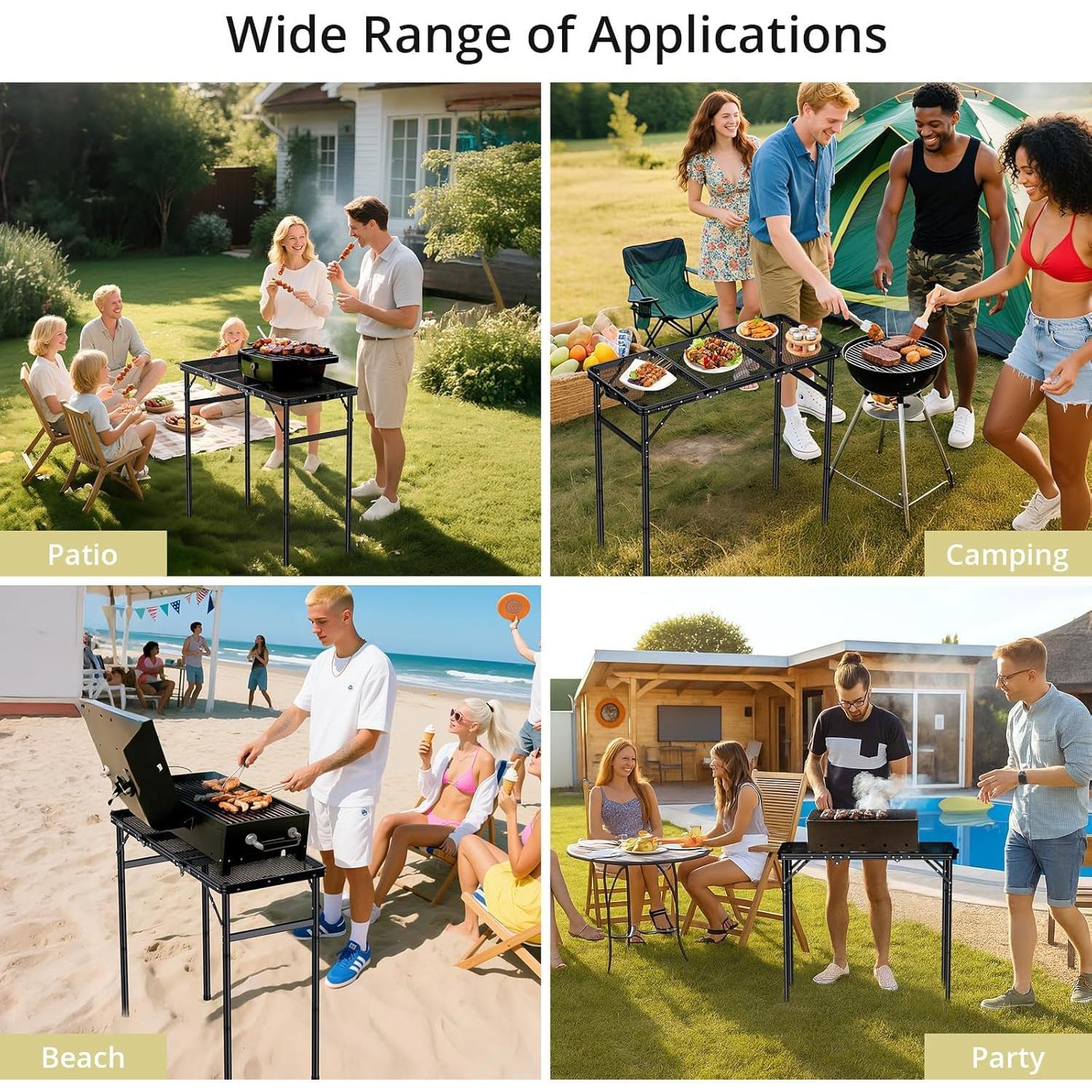 Sturdy Metal Grill Table with Storage Bag