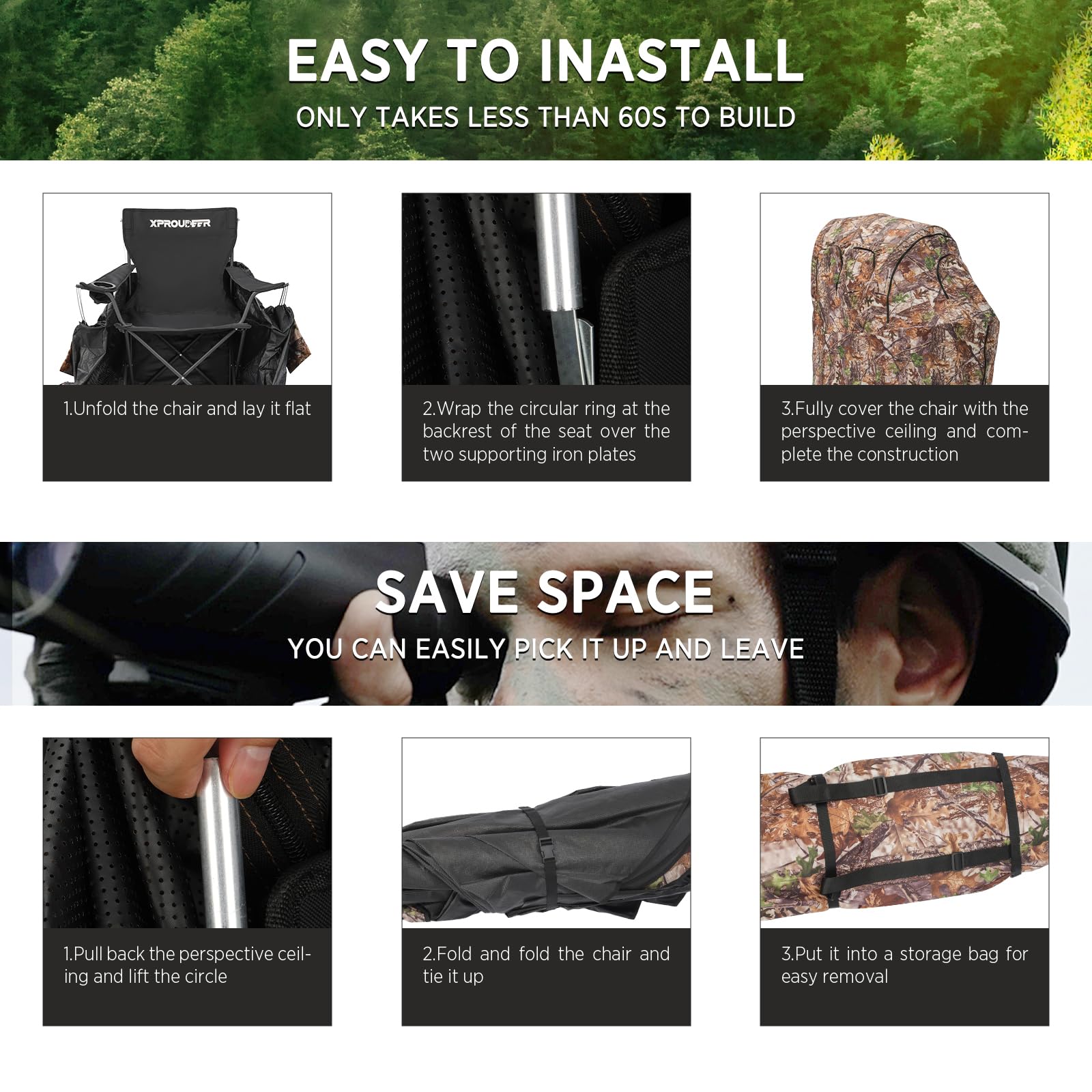 Portable Blind With Chair-Camouflage See-Through Ground Tent