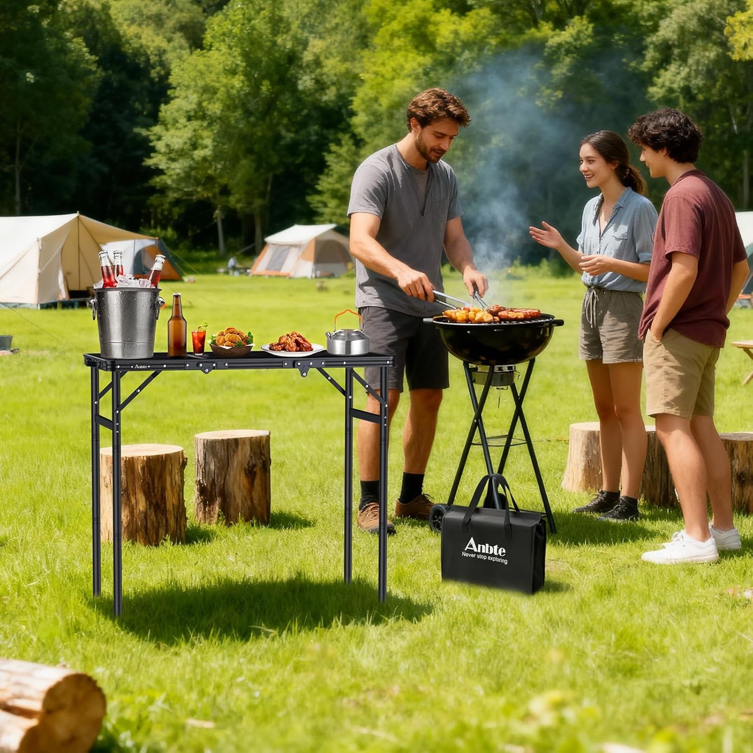 Sturdy Metal Grill Table with Storage Bag