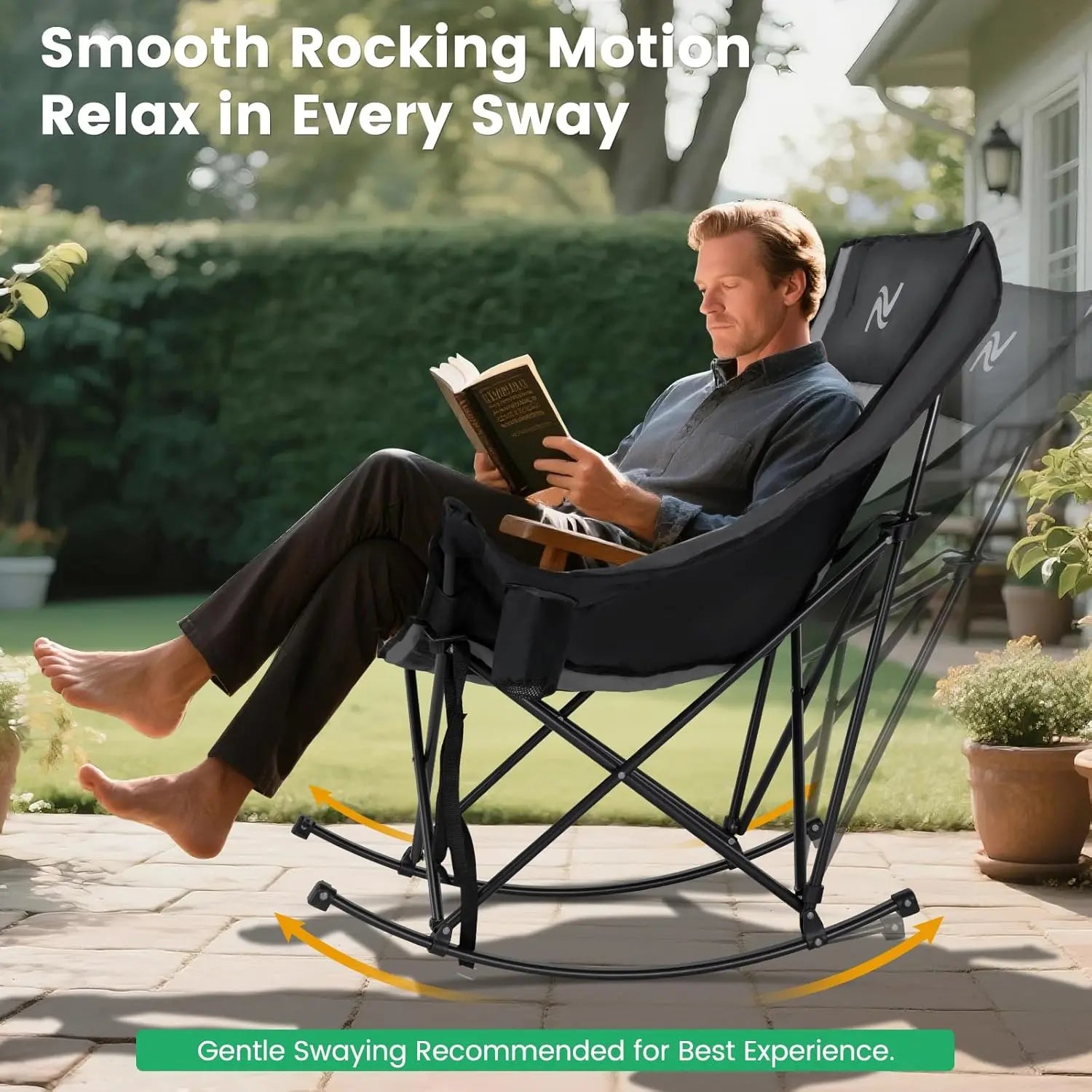 Rocking Camping Chair,XXL Oversized Folding Fully Padded Outdoor Lawn Chair