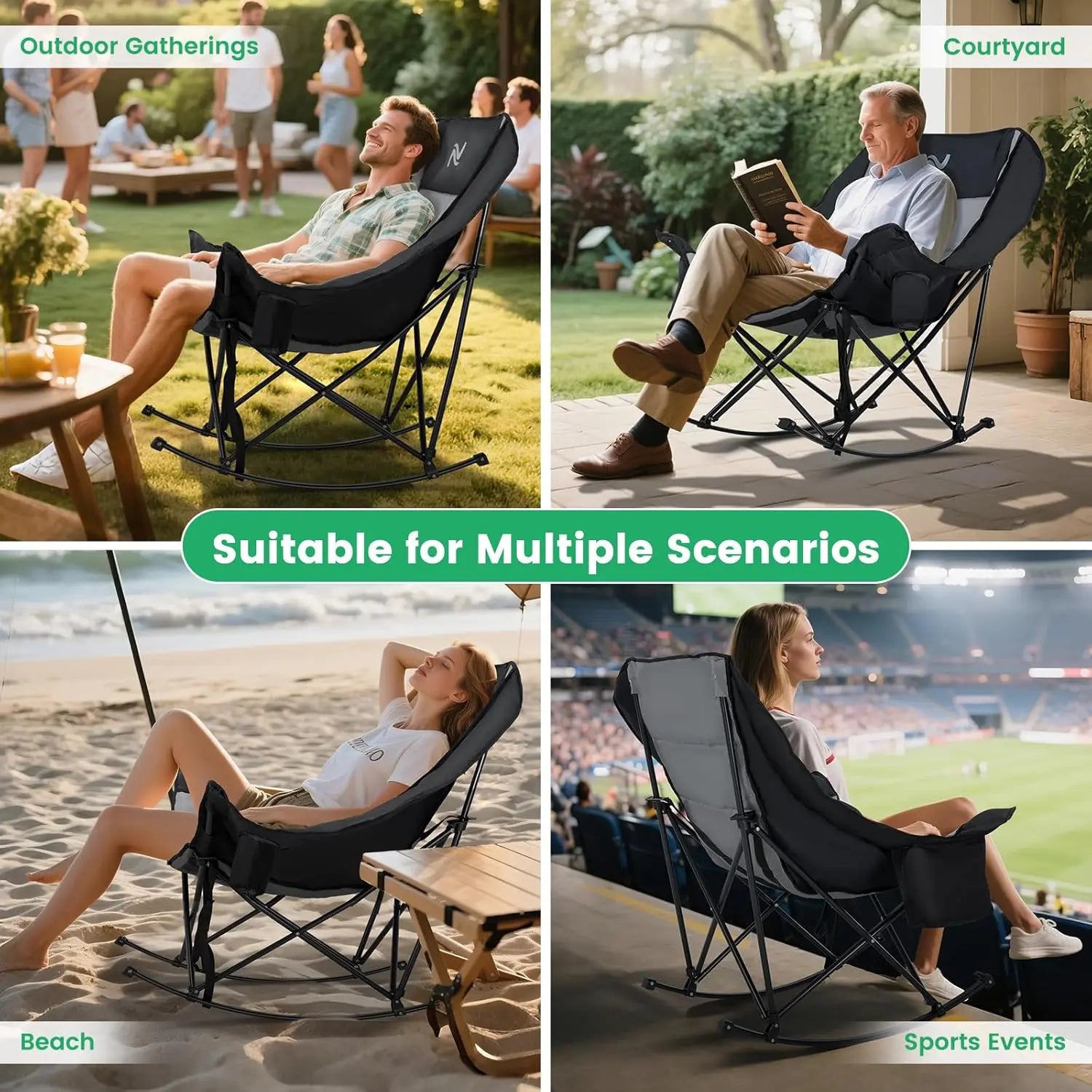 Rocking Camping Chair,XXL Oversized Folding Fully Padded Outdoor Lawn Chair