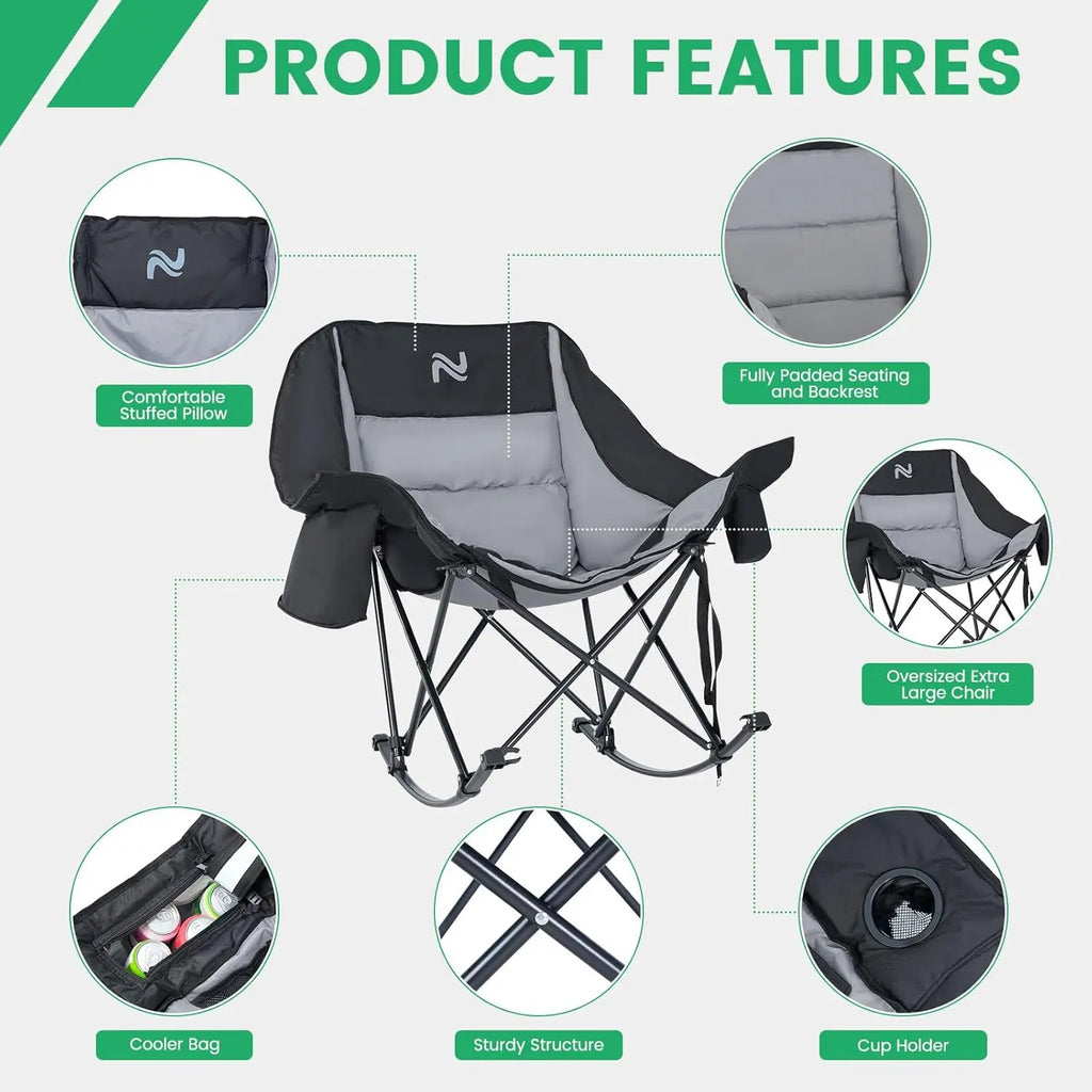 Rocking Camping Chair,XXL Oversized Folding Fully Padded Outdoor Lawn Chair